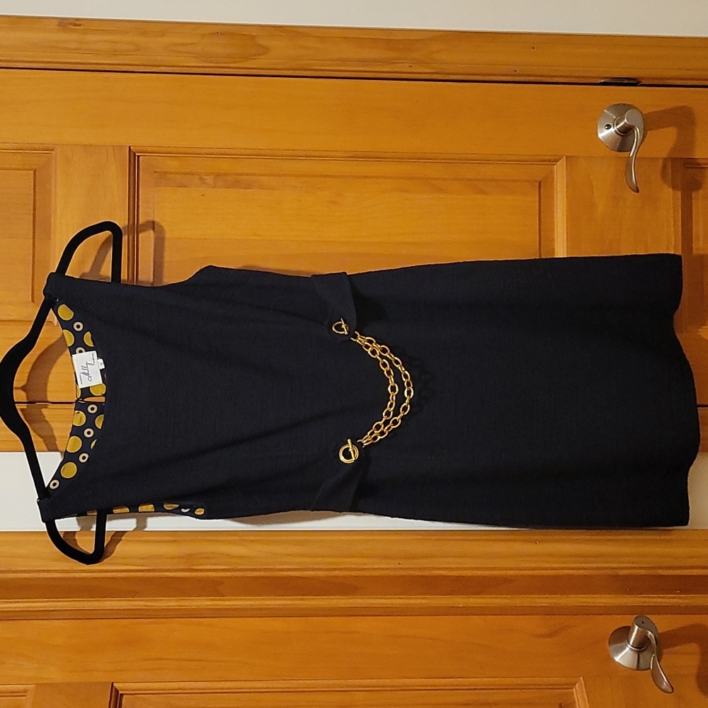 AN ORIGINAL MILLY OF NEW YORK NAVY BLUE DRESS GOLD CHAIN BELT SZ 2 EXC!!